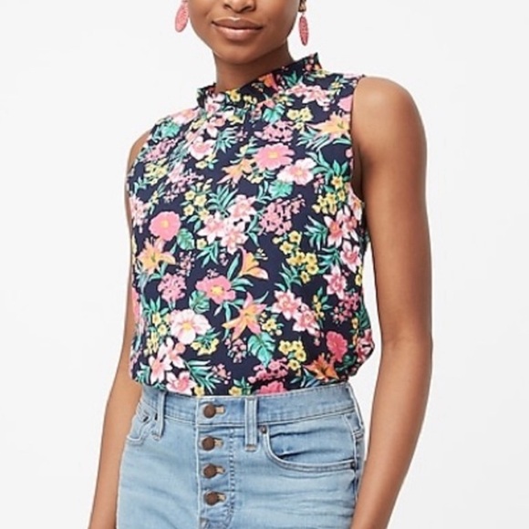 J. Crew Factory Tops - J. Crew Factory Floral Sleeveless Blouse - Navy and Pink